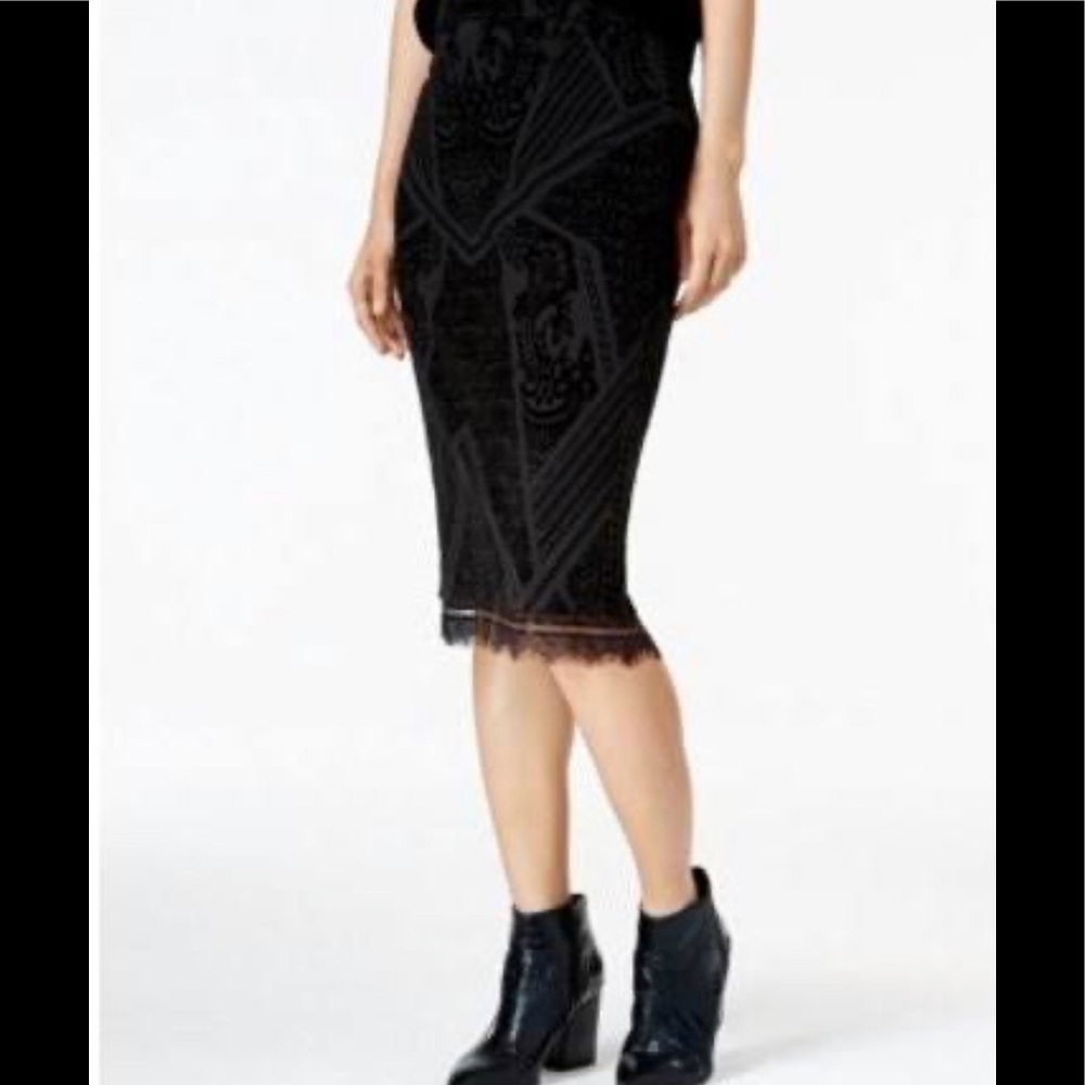 Bar III, Velvet Lace Pencil Skirt